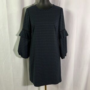 NWT LOFT Green & Blue Plaid Ruffled Bubble Sleeve Mini Dress